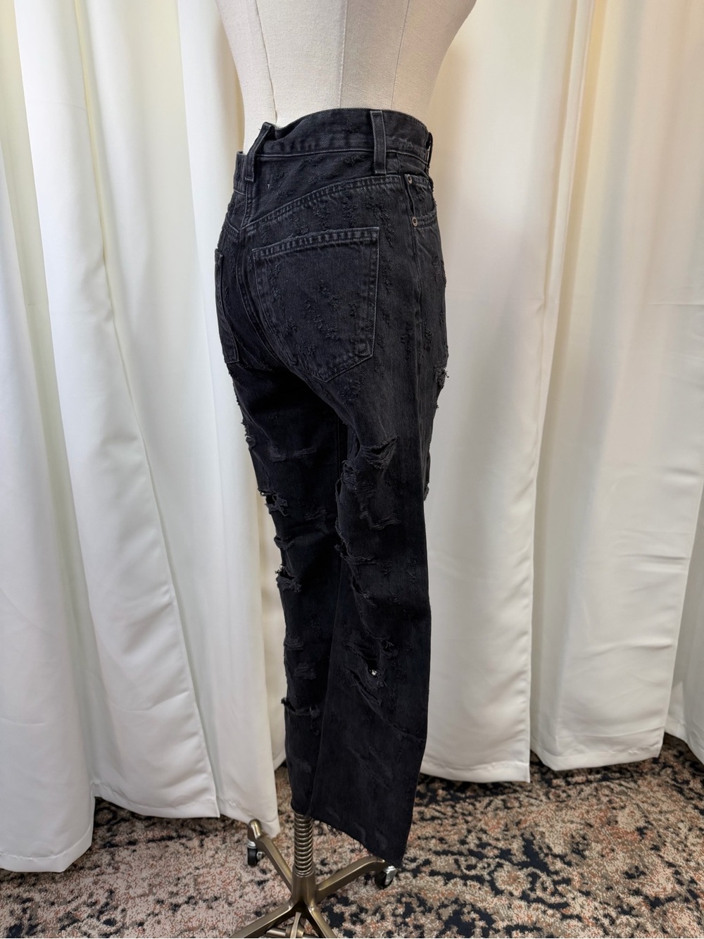 NWT Agolde ‘Criss Cross Straight Leg Jeans’ in “Feverish” Distressed Black Sz 23 - Picture 12 of 16